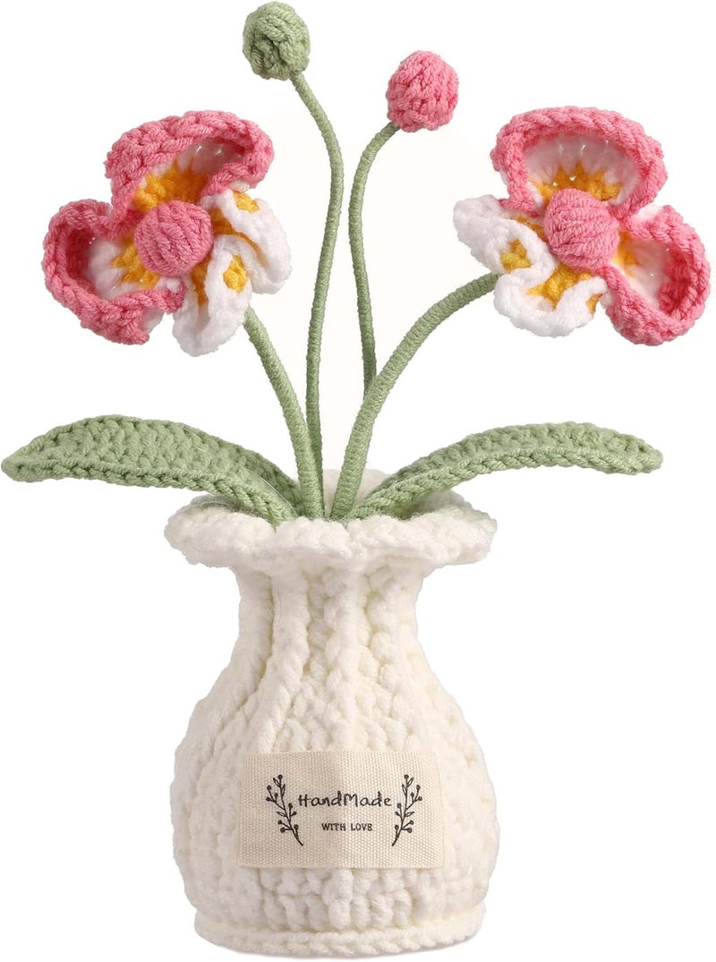 YOOJEE Crochet Flower Pot Orchid Pink Valentines Day Crochet Gift for Him Her Boyfriend Girlfriend Women Sister Mom Teacher Couples Wife Husband Friends Coworker Handmade Knitted Plant Cute Desk Decor - Image 1